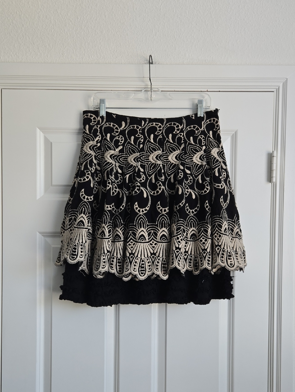 Vintage Miss Me Black Mini Skirt with Cream Lace Embroidery